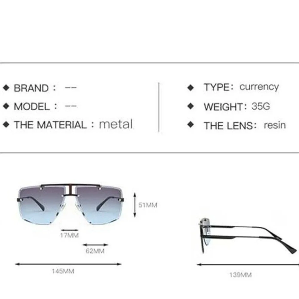 Rimless Sunglasses Women Black Lens Gold Frame Square Shades Classic Retro Gafas